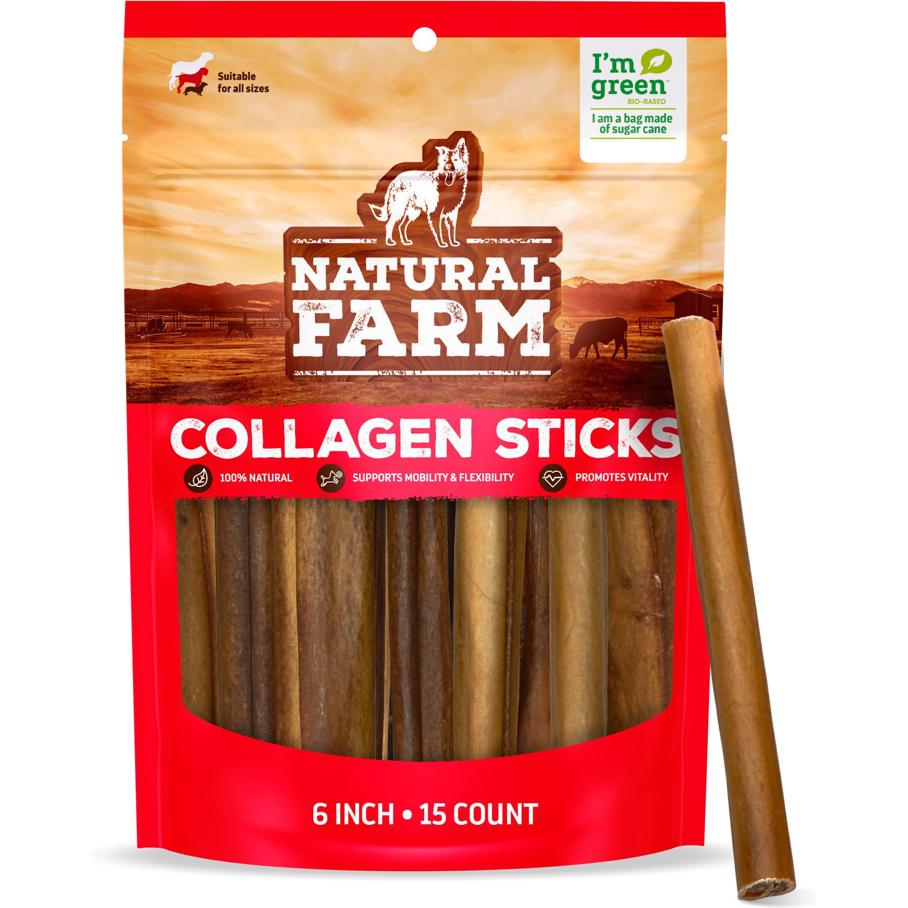 Natural Farm Beef Collagen Sticks Dog Treats, 6-in, 15 count