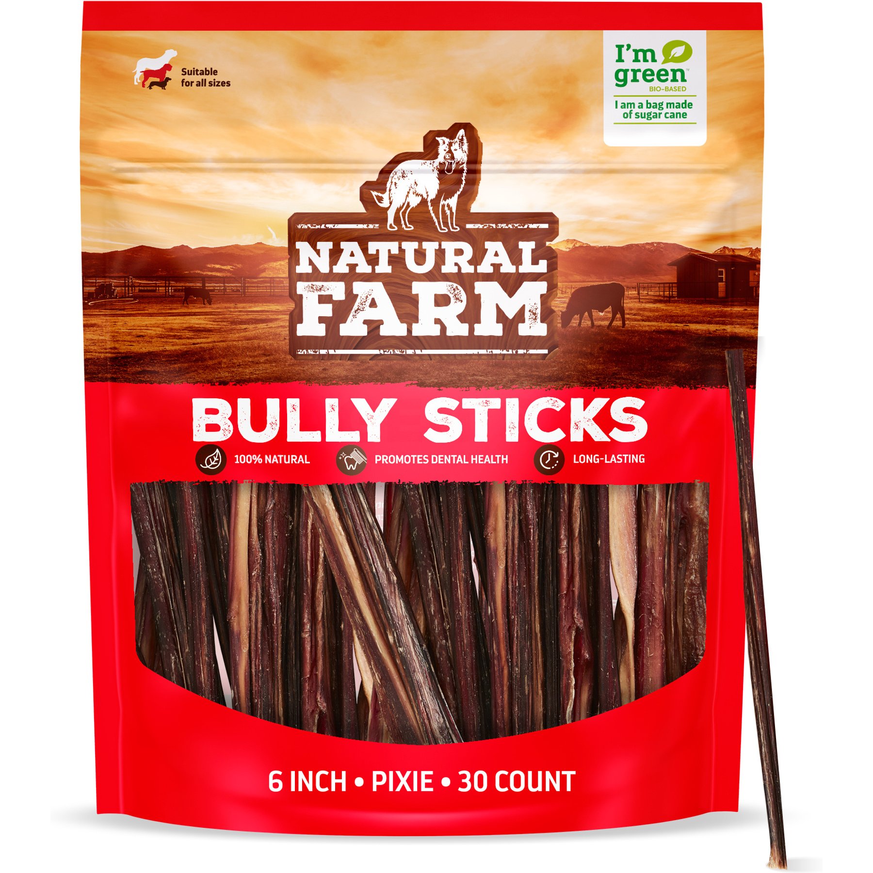 Natural Farm 6-inch Pixie Beef Bully Sticks Dog Treats, 30 count