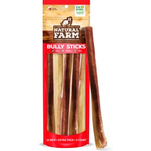 Natural Farm 12-inch Odor-Free Extra Thick Bully Sticks Dog Treats, 5 count