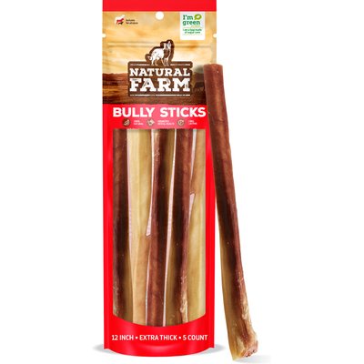 Natural Farm Natural Farm 12-inch Odor-Free Extra Thick Bully Sticks Dog Treats, 5 count