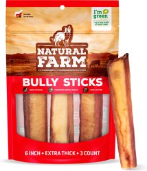 Natural Farm Odor-Free Extra Thick Bully Sticks Dog Treats, 6-in, 3 count