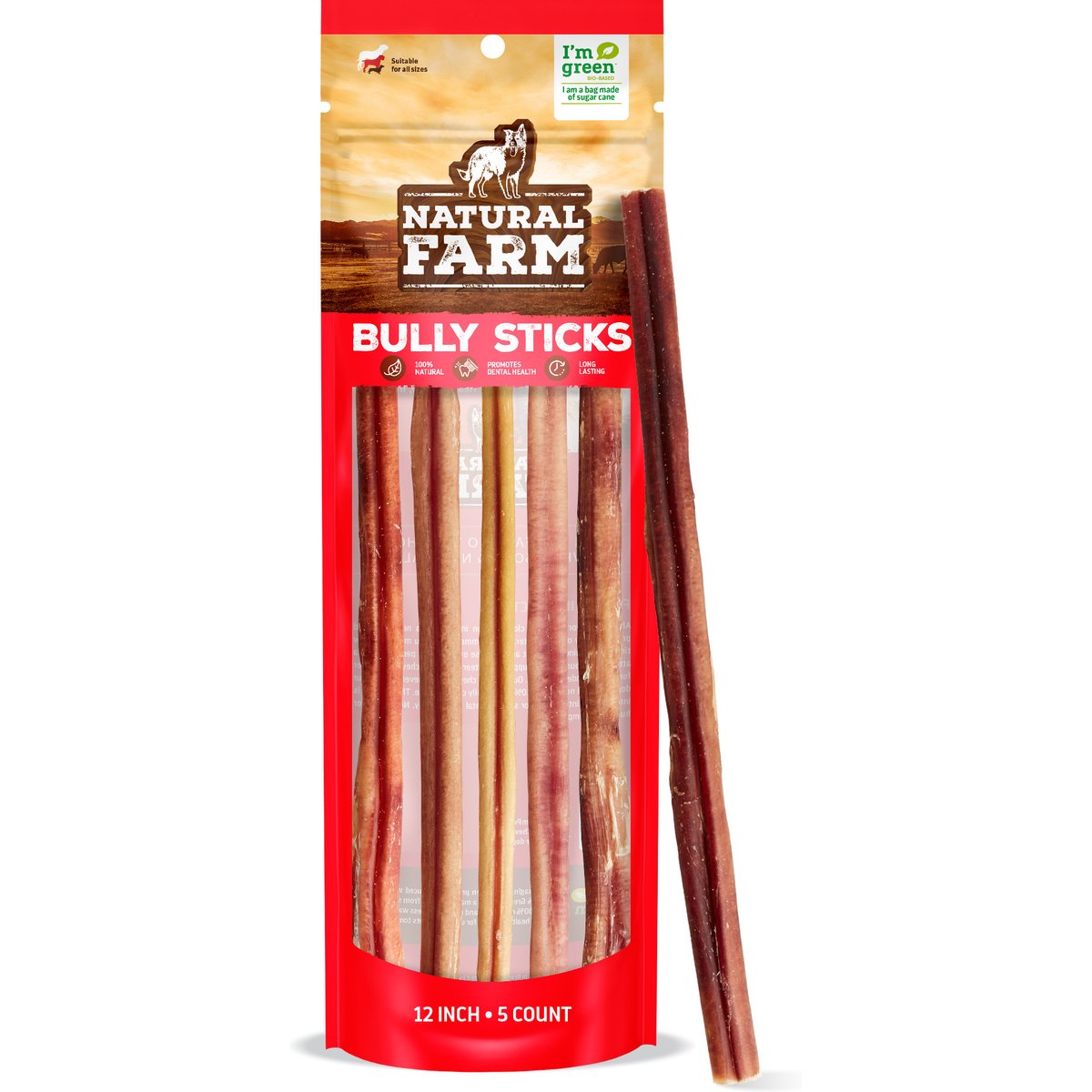 Natural Farm Odor-Free Bully Sticks Dog Treats, 12-in, 5 count
