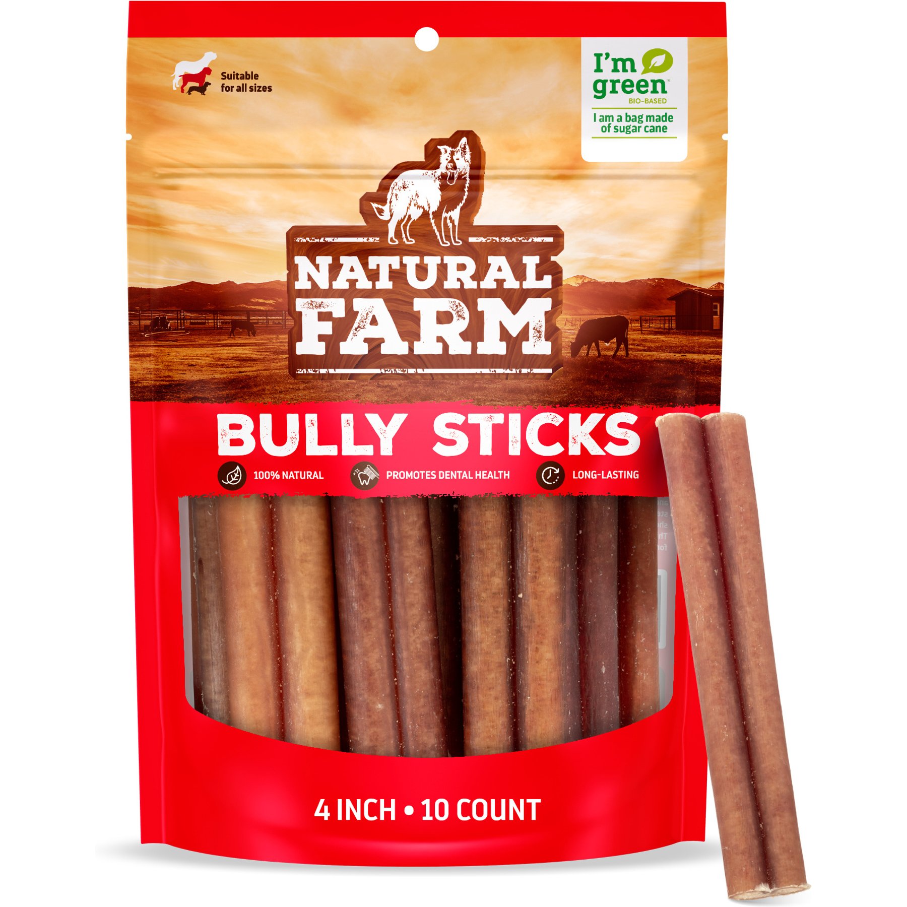 Natural Farm 4-inch Beef Bully Sticks Dog Treats, 10 count