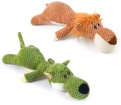 Potaroma Corn Fleece Wolf & Lion Animals Plush Squeaky Dog Chew Toy, Multicolor, 2 count