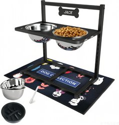 ADENGL 9-Height-Adjustable Dog Metal Bowl Stand with Waterproof Mat, Black, Medium: 7-cup, 3 count