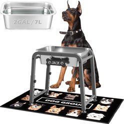 ADENGL 4-Height -Adjustable Raised Metal Bowl Set with Spill-Proof Mat, GREY,Large: 32-cup