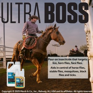 Ultra Boss Pour-On Insecticide Fly & Insect Control for Cattle, Sheep, Goats & Horses, 1-quart bottle
