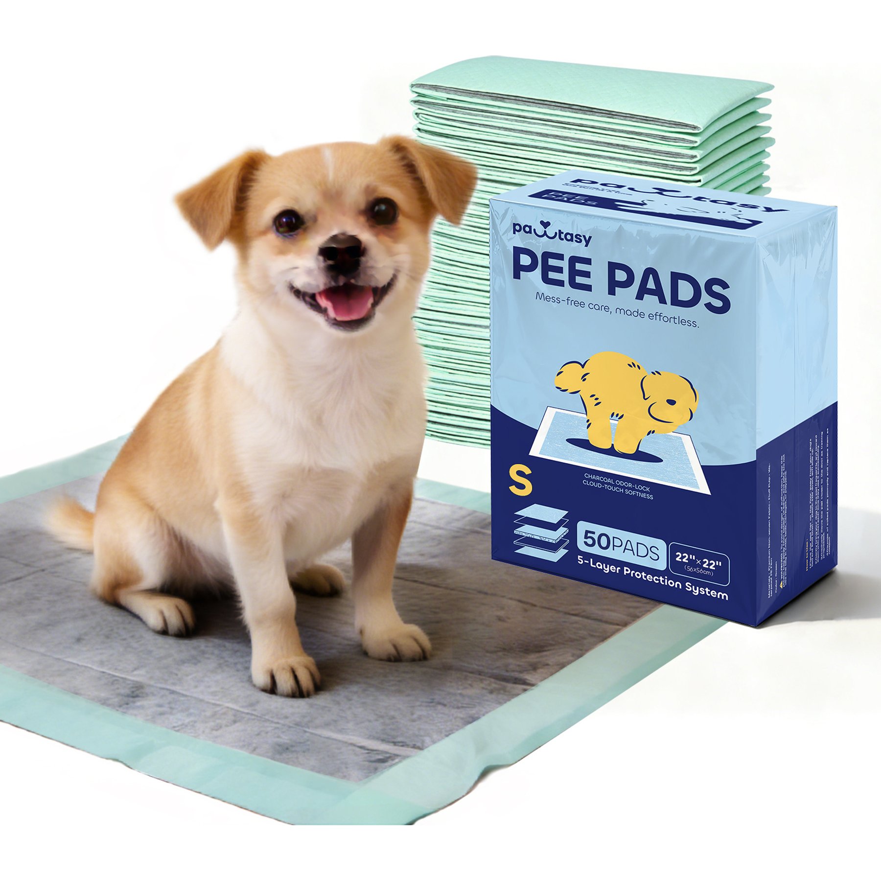 Pawtasy Odor-Eliminating Activated Carbon Unscented Dog Training Pads, 22 x 22-in, 50 count