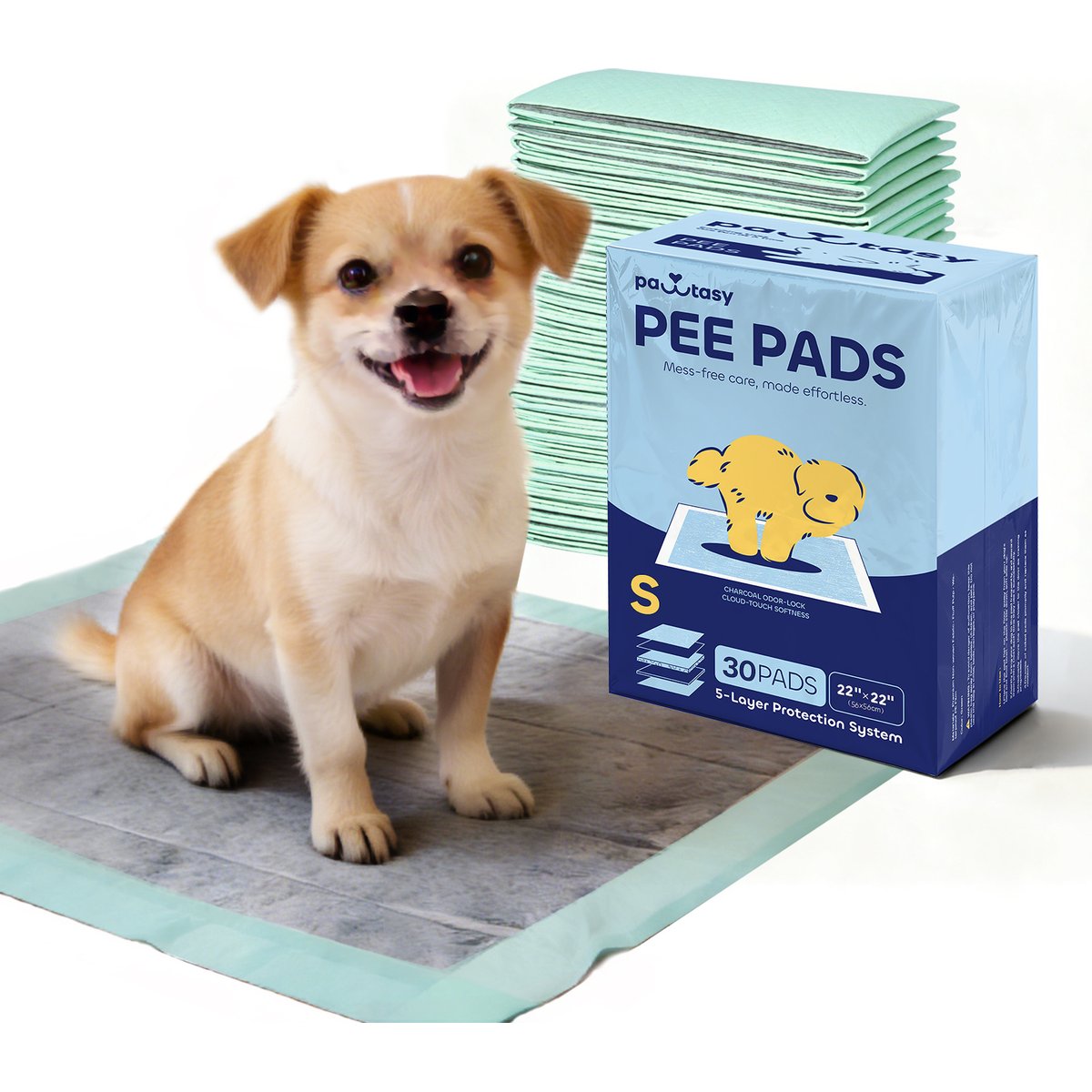 Pawtasy Odor-Eliminating Activated Carbon Unscented Dog Training Pads, 22 x 22-in, 30 count