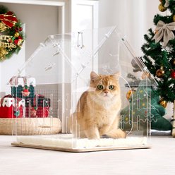 Hittite Indoor Acrylic Stylish Cat House with Plush Cushion, Wooden Base & Hanging Toys, White, 15.8 x 18.1 x 18.5-in slide 2 of 9