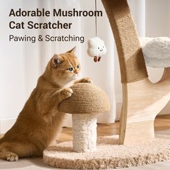 Hittite Indoor 37-in Flower Faux-Fur Cat Tree Tower with Scratching Post, Wood Sculpted Branch & Mushroom Scratcher, White slide 2 of 9