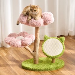 Hittite Indoor 30-in Flower Faux-Fur Cat Tree Tower with Scratching Post, Wood Sculpted Branch & Scratching Board, Sakura Pink