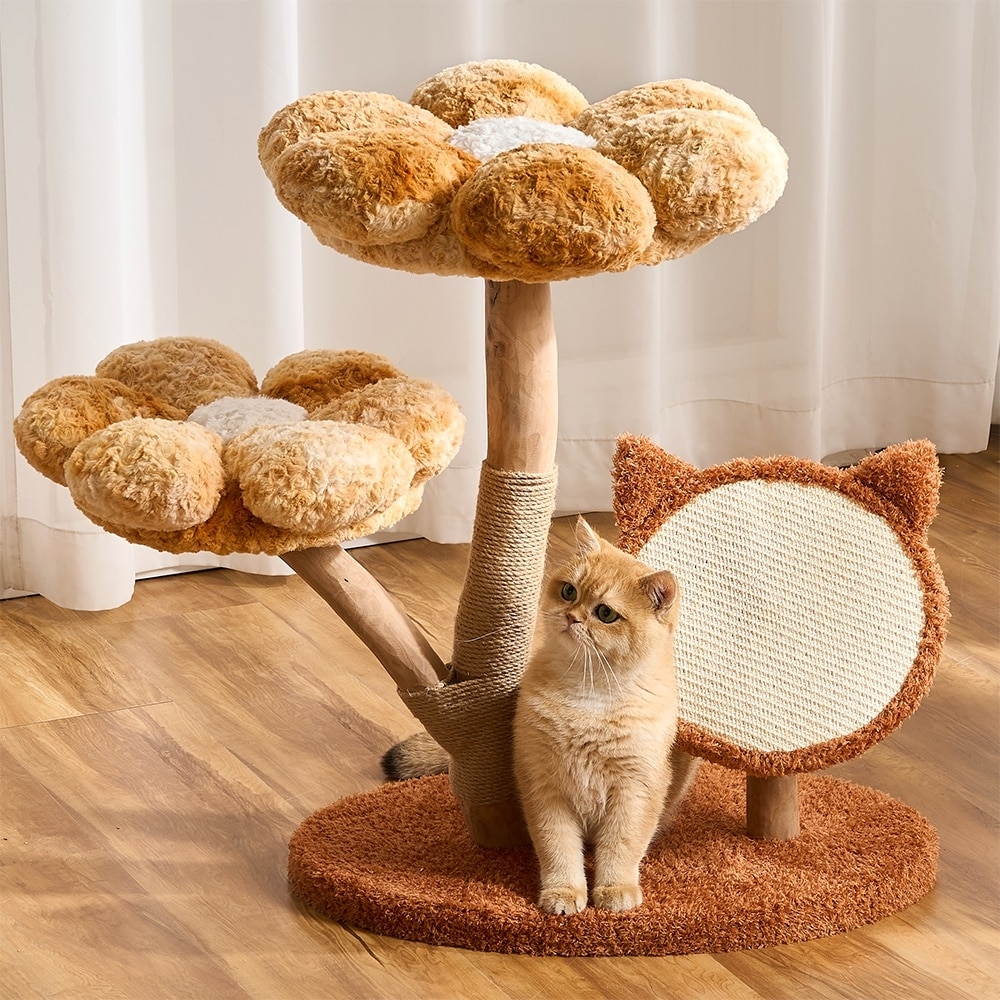HITTITE Indoor 30-in Flower Faux-Fur Cat Tree Tower with