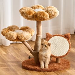 Hittite Indoor 30-in Flower Faux-Fur Cat Tree Tower with Scratching Post, Wood Sculpted Branch & Scratching Board, Sunset Brown