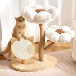 Hittite Indoor 30-in Flower Faux-Fur Cat Tree Tower with Scratching Post, Wood Sculpted Branch & Scratching Board, Creamy White slide 2 of 9