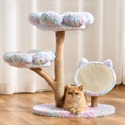 Hittite Indoor 30-in Flower Faux-Fur Cat Tree Tower with Scratching Post, Wood Sculpted Branch & Scratching Board, Dreamy Blue