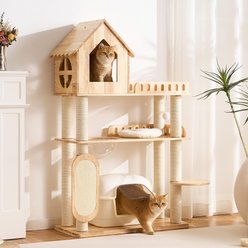 Hittite Indoor 61.5-in Wood Cat Tree Tower & Condo with Litter Box Space, Scrathers, Cave & Capsule, Natural, Large, Natural