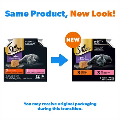 Show full view: Sheba Perfect Portions Chicken & Salmon Pate Entree Variety Pack Adult Wet Cat Food Trays, 2.6-oz tray, case of 6 slide 3 of 11