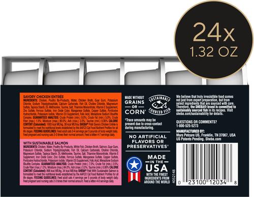 Show full view: Sheba Perfect Portions Chicken & Salmon Pate Entree Variety Pack Adult Wet Cat Food Trays, 2.6-oz tray, case of 6 slide 3 of 10