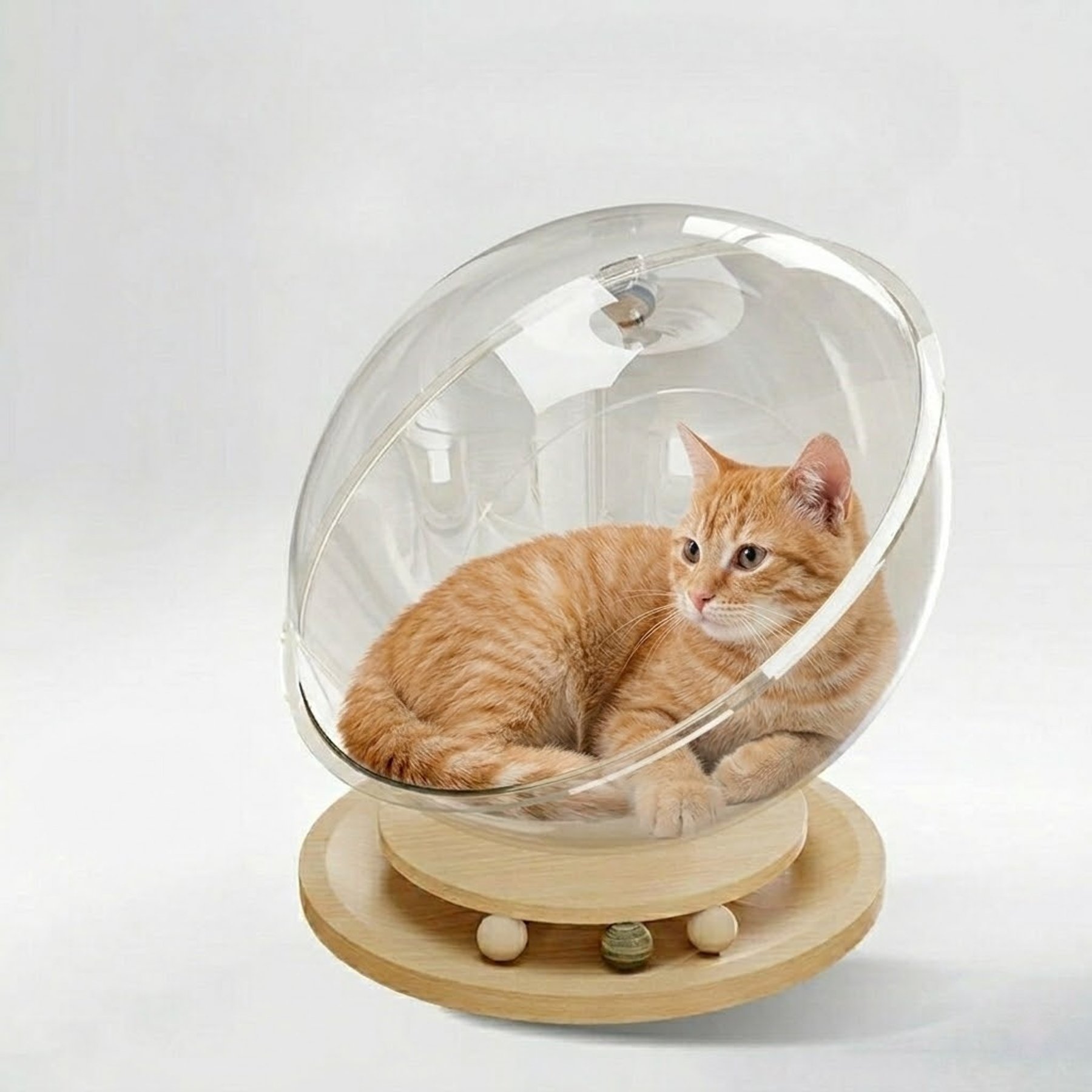 NonoPets Space Capsule Cat Bed with Wood Turntable Catnip Ball Track Toy, 12 x 16-in