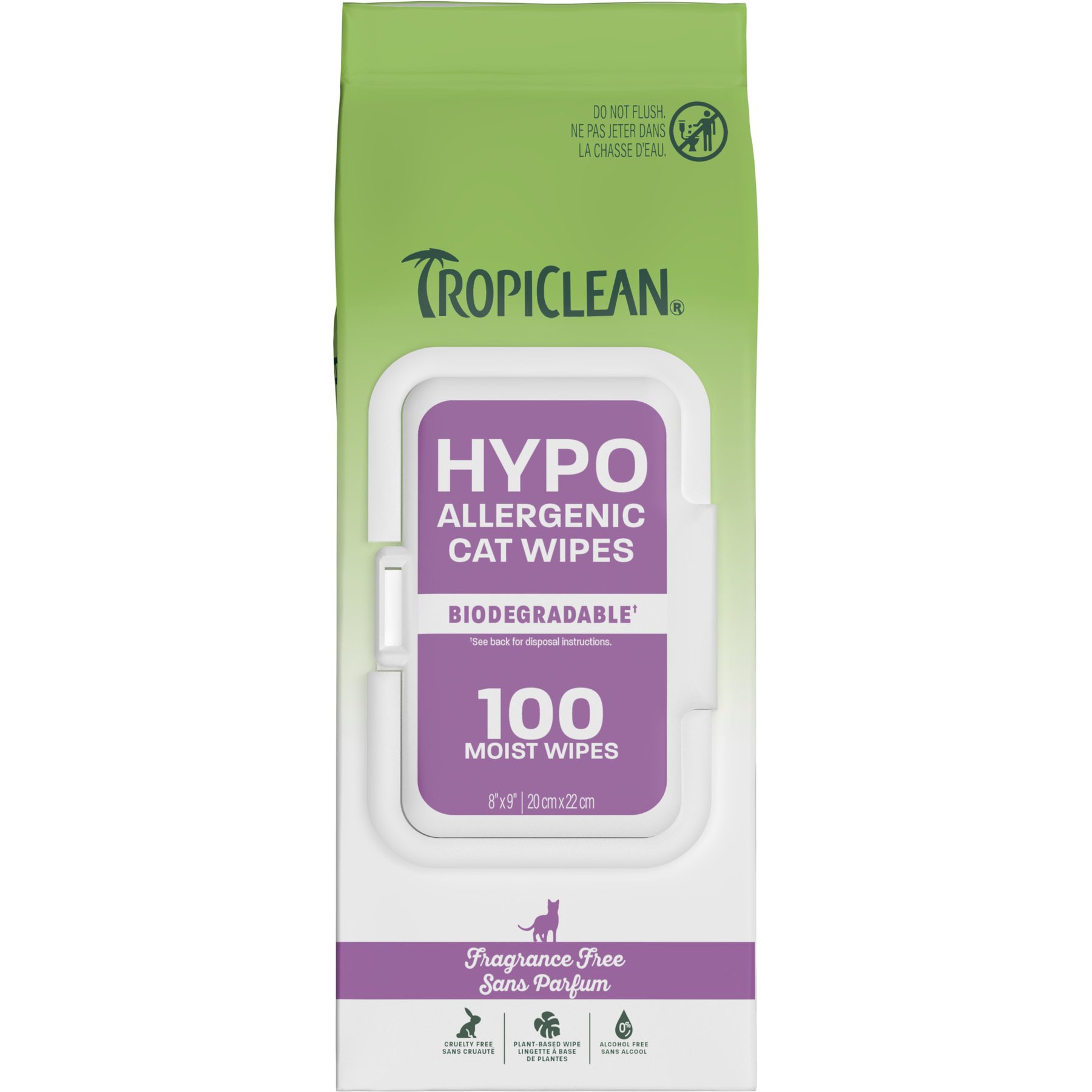 TropiClean Hypoallergenic Unscented Dog & Cat Grooming Wipes, White, 100 count