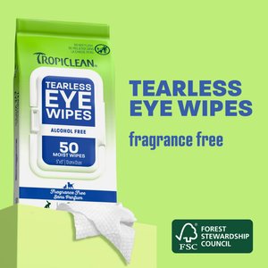 TropiClean Tearless Dog & Cat Eye Wipes, White, 50 count