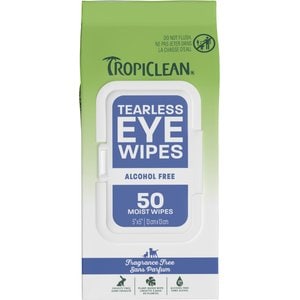 TropiClean Tearless Dog & Cat Eye Wipes, White, 50 count