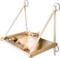 Gapzer Wood Cat Window Perch with Strong Suction Cup Mount & Sturdy Indoor Hammock Bed, 23.3 x 20.5 x 15.5-in