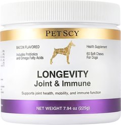 PetScy Longevity Bacon Flavored Soft Chews Joint & Immunity Supplement for Dogs, 7.93-oz can, 60 count