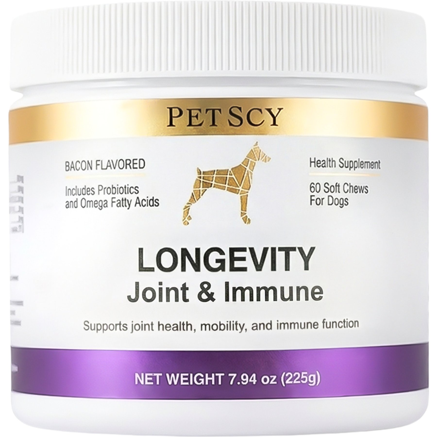 PetScy Longevity Bacon Flavored Soft Chews Joint & Immunity Supplement for Dogs, 7.93-oz can, 60 count