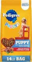 Pedigree Puppy Growth & Protection Grilled Steak & Vegetable Flavor Dry Dog Food, 14-lb bag