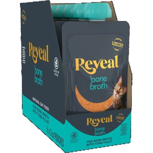 Reveal Natural Fish Bone Broth with Tuna Fillet Cat Food Topper, 3-oz pouch, case of 6