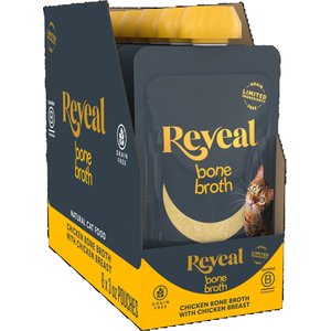Reveal Natural Chicken Bone Broth with Chicken Breast Cat Food Topper, 3-oz pouch, case of 6