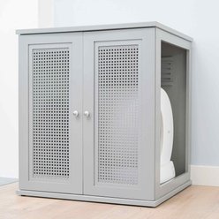 The Refined Feline Self Cleaning Cat Litter Box Cabinet, Cane Door, Smoke