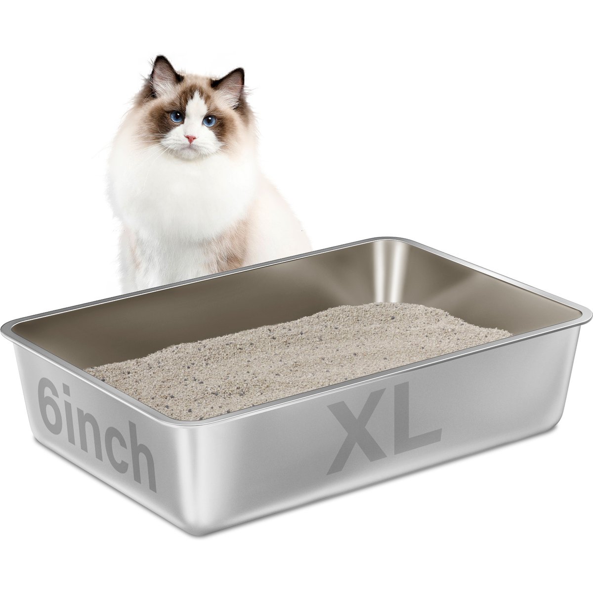FUTAM High Sided Stainless Steel Cat Litter Box, X-Large, 1 count