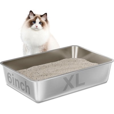FUTAM FUTAM High Sided Stainless Steel Cat Litter Box, X-Large, 1 count