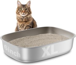 FUTAM Oval Stainless Steel & Metal Pan Cat Litter Box, X-Large, 1 count
