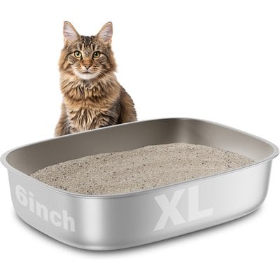 FUTAM FUTAM Oval Stainless Steel & Metal Pan Cat Litter Box, X-Large, 1 count