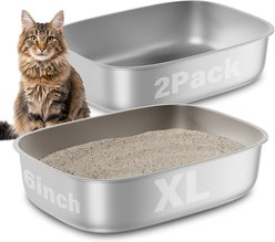 FUTAM Oval Stainless Steel & Metal Pan Cat Litter Box, X-Large, 2 count