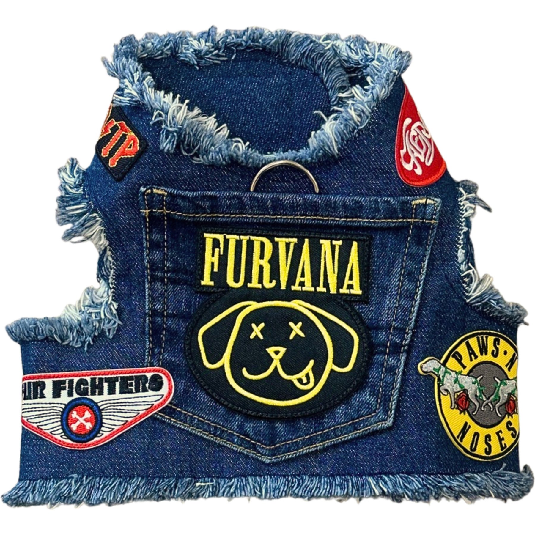 Heads or Tails Pup Ruff & Roll Denim Dog Harness, Small: 16 to 18-in chest
