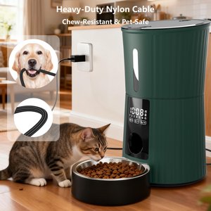 PATPET Timed Automatic Dog & Cat Feeder with 10s Voice Recorder, 4-L, Green