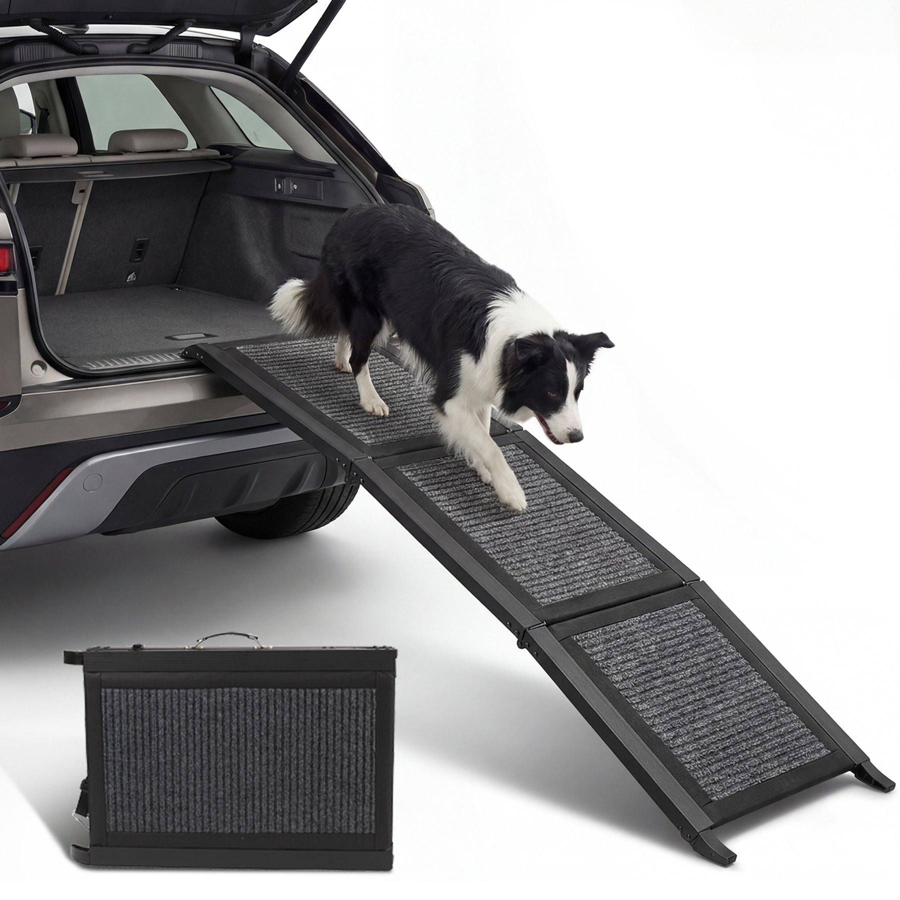 Heeyoo Folding Dog Ramp for Car with Non-Slip Rug Surface, Black, 60 x 17-in