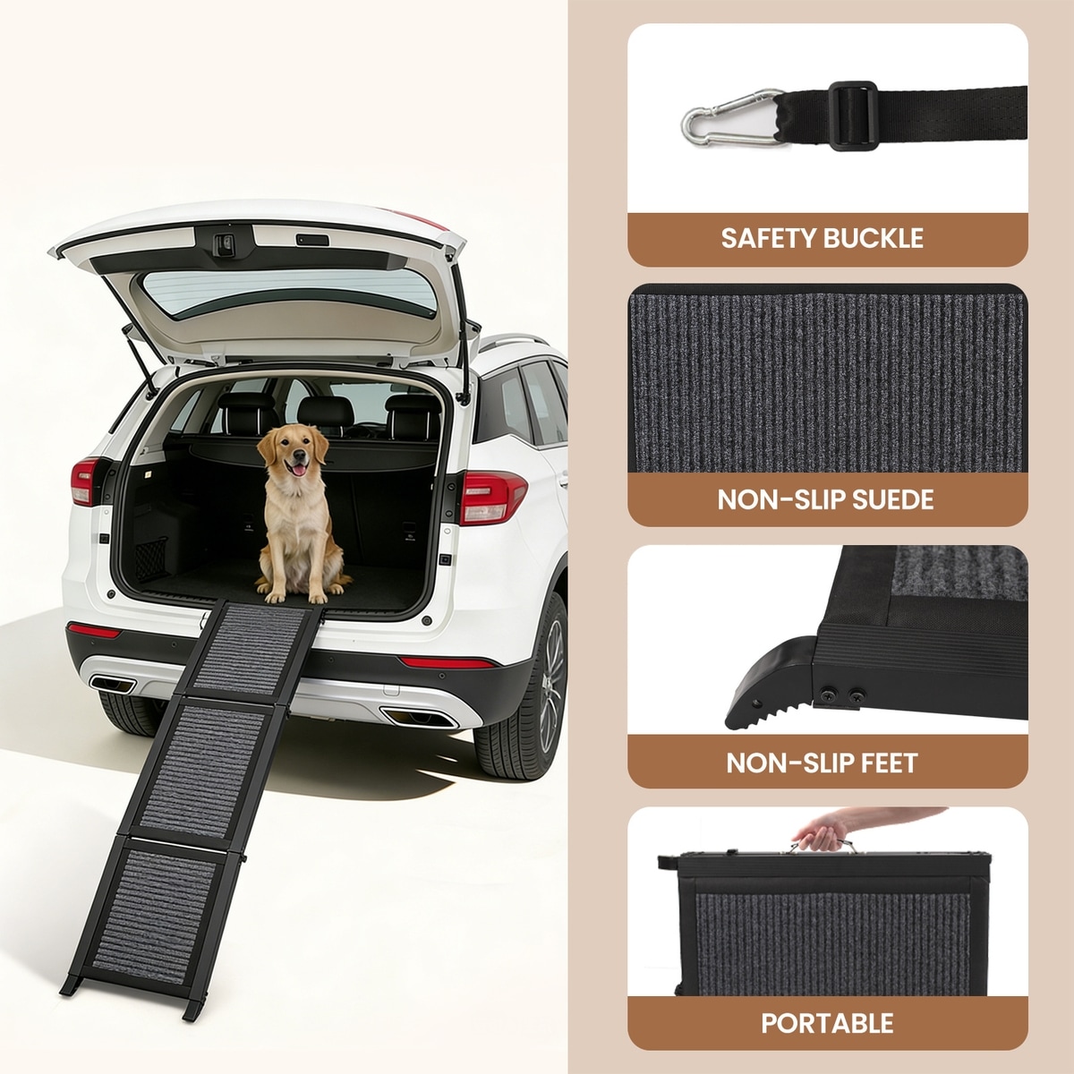 Moe Ramp HEEYOO Folding Dog Ramp for Car with Non-Slip Rug Surface, Black, 60 x ...