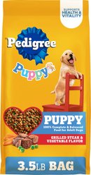 Pedigree Puppy Growth & Protection Grilled Steak & Vegetable Flavor Dry Dog Food, 3.5-lb bag