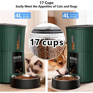 PATPET Timed Automatic Dog & Cat Feeder with 10s Voice Recorder, 4-L, Green