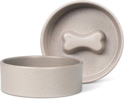 Fringe Studio Speckled Bone Taupe Stoneware Slow Feeder Dog Bowl, Multicolor, Medium