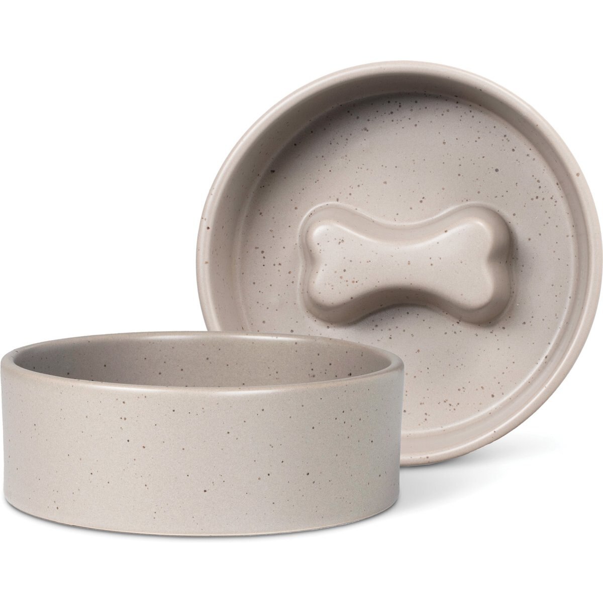 Fringe Studio Speckled Bone Taupe Stoneware Slow Feeder Dog Bowl, Multicolor, Small
