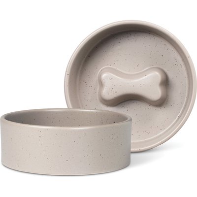 Fringe Studio Fringe Studio Speckled Bone Taupe Stoneware Slow Feeder Dog Bowl, Multicolor, Small