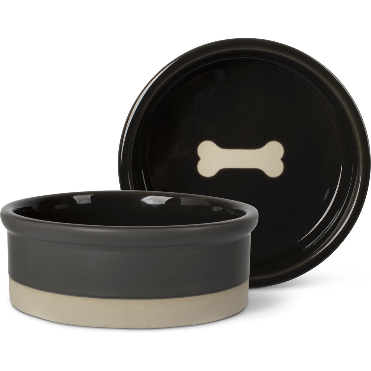 Fringe Studio Bone Charcoal Stoneware Dog Bowl, Multicolor, Medium