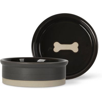 Fringe Studio Fringe Studio Bone Charcoal Stoneware Dog Bowl, Multicolor, Small